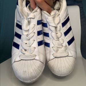 Adidas Superstar Navy Metallic Stripes Size 7